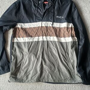 RVCA - Outdoors Men's Black, Brown,Gray Windbreaker Hooded Jacket 3/4 Zip WR M